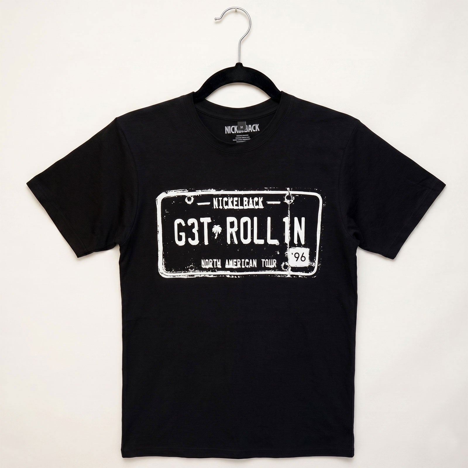 Nickelback Unisex Premium Carbon T-Shirt: Get Rollin' Tour (Black) (Back Print)