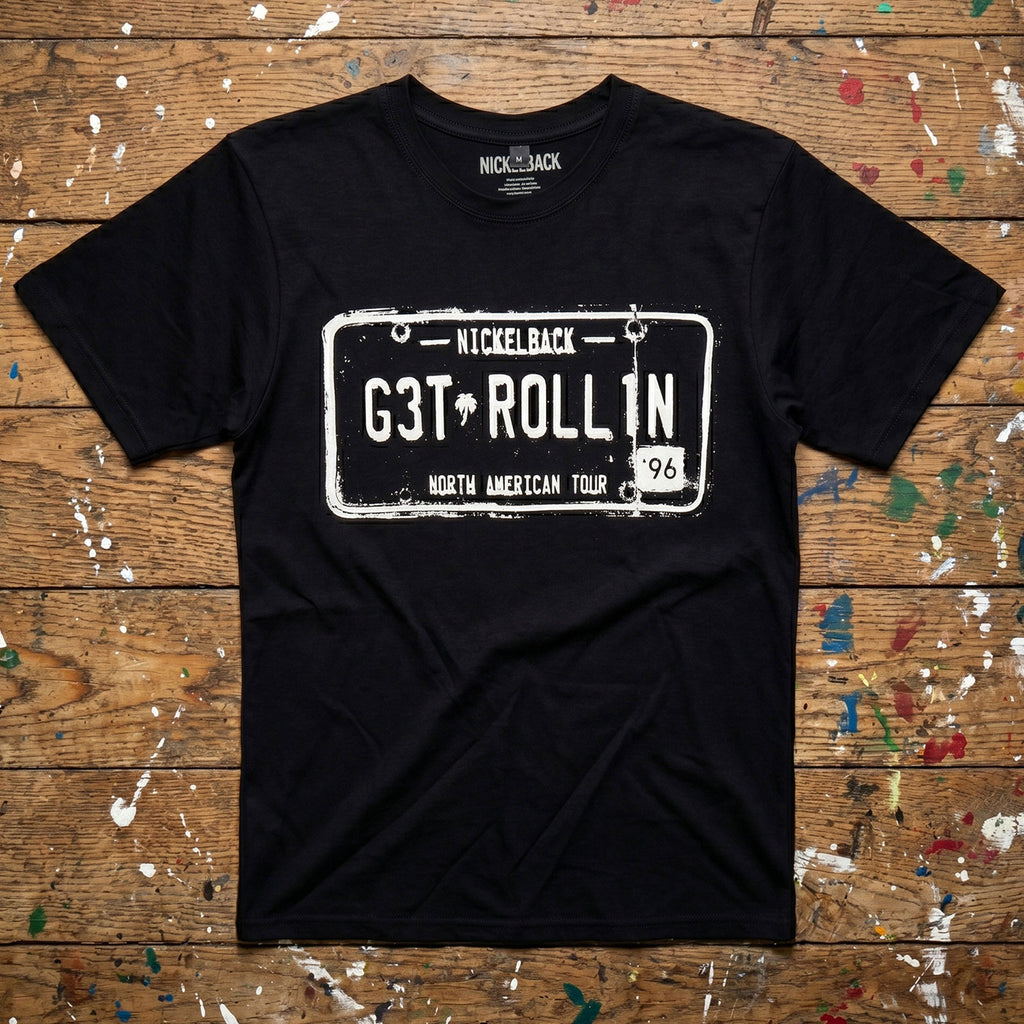 Nickelback Unisex Premium Carbon T-Shirt: Get Rollin' Tour (Black) (Back Print)