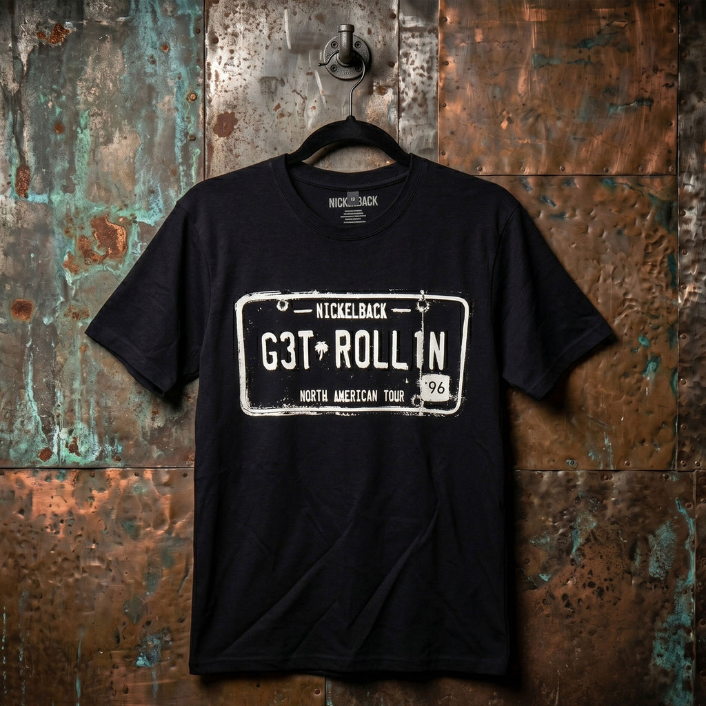 Nickelback Unisex Premium Carbon T-Shirt: Get Rollin' Tour (Black) (Back Print)