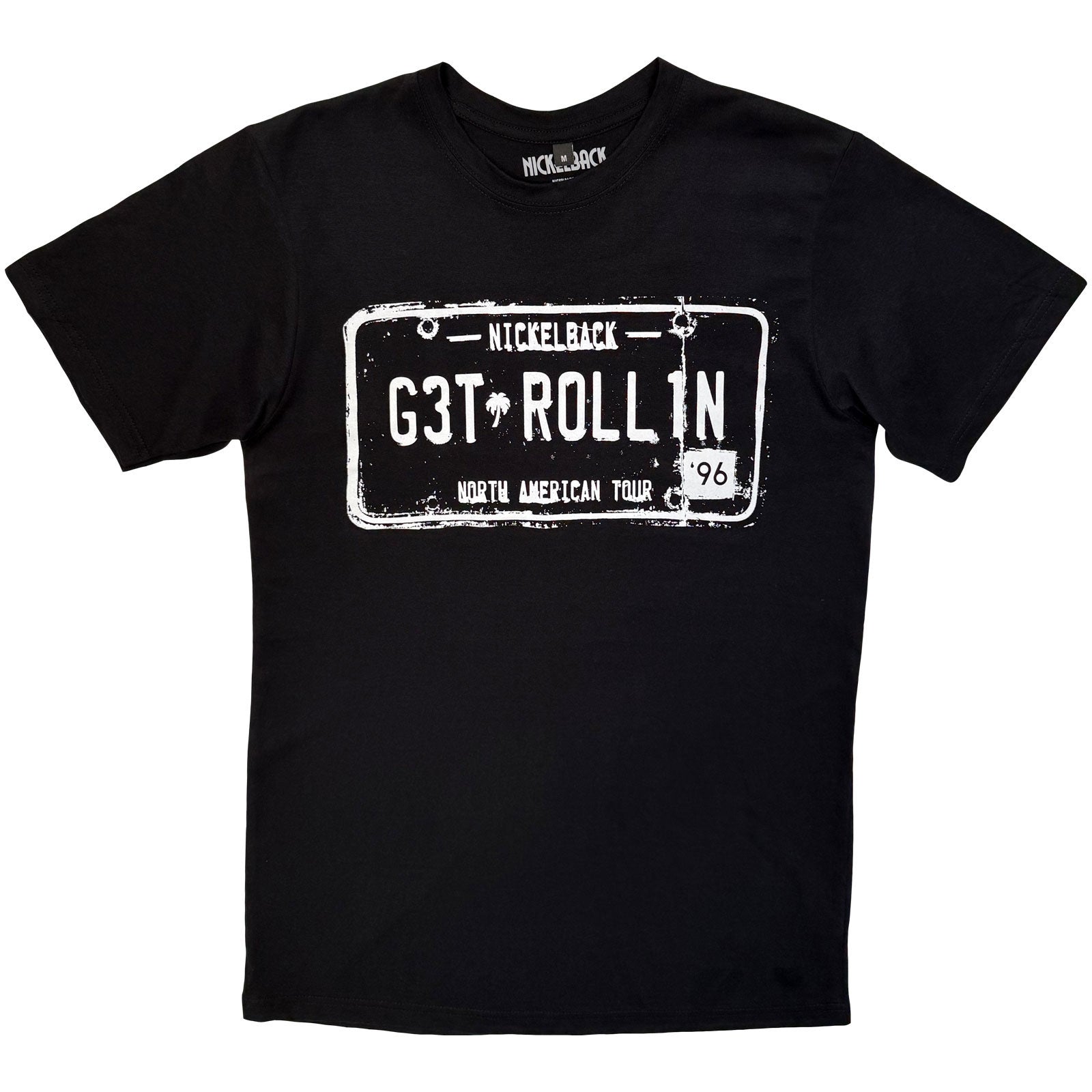 Nickelback Unisex Premium Carbon T-Shirt: Get Rollin' Tour (Black) (Back Print)