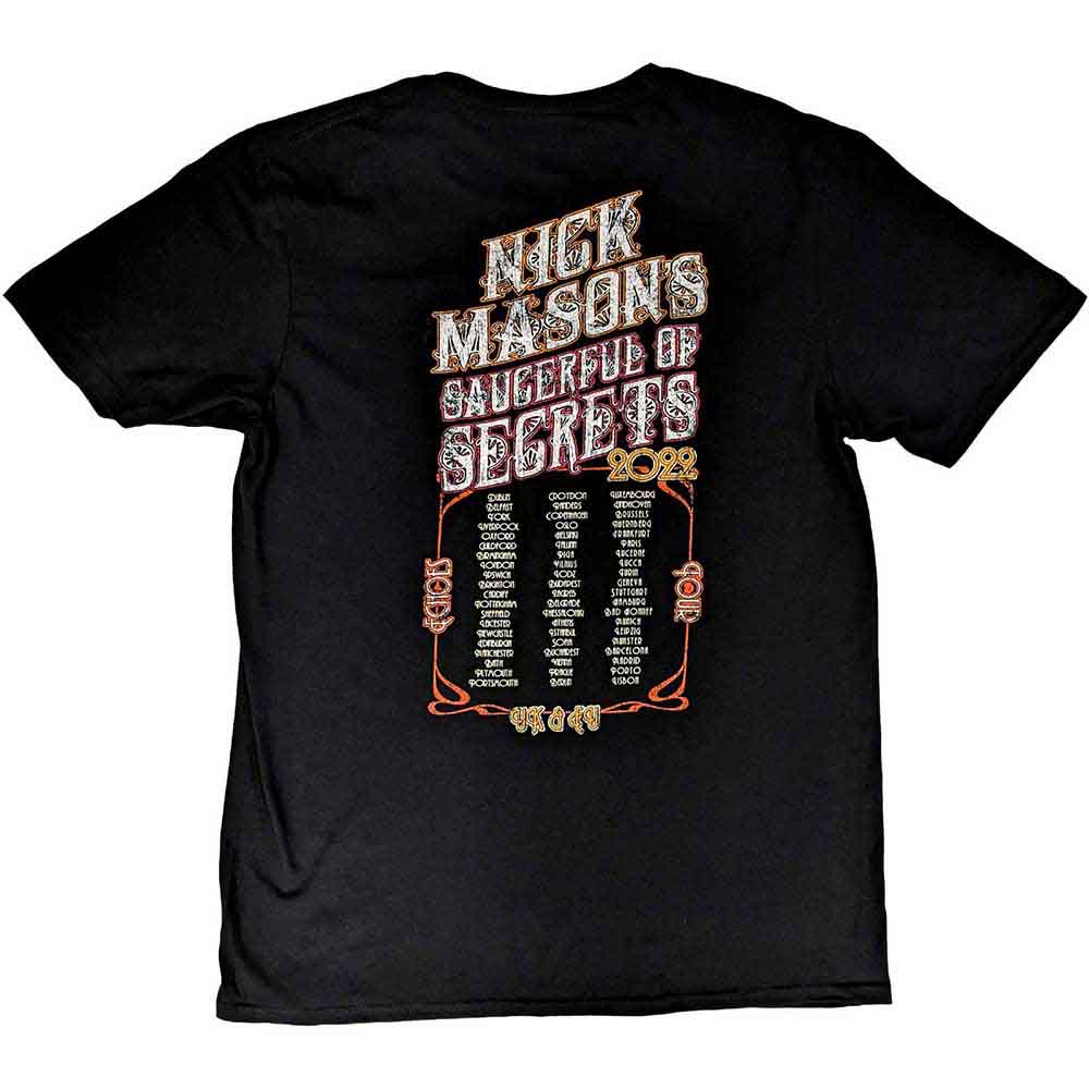 Nick Mason's Saucerful of Secrets Unisex T-Shirt: Hokusai Wave European Tour 2022 (Black) (Back Print & Ex-Tour)