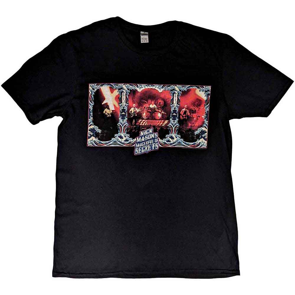 Nick Mason's Saucerful of Secrets Unisex T-Shirt: Hokusai Wave European Tour 2022 (Black) (Back Print & Ex-Tour)