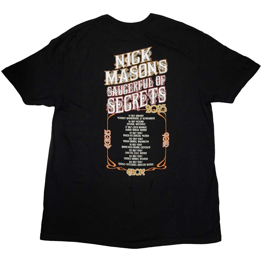 Nick Mason's Saucerful of Secrets Unisex T-Shirt: Europe Tour 2023 (Black) (Back Print & Ex-Tour)