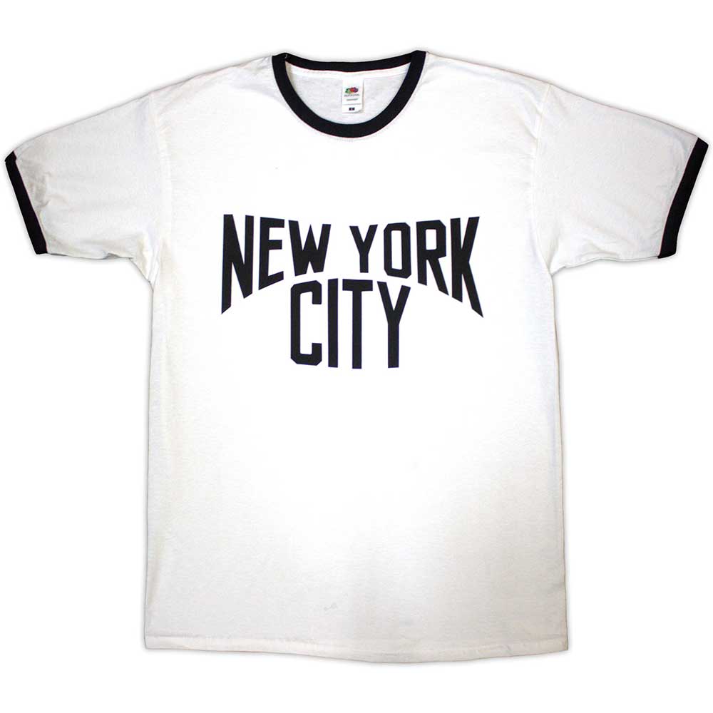 New York City Unisex Ringer T-Shirt: Text Logo (White)