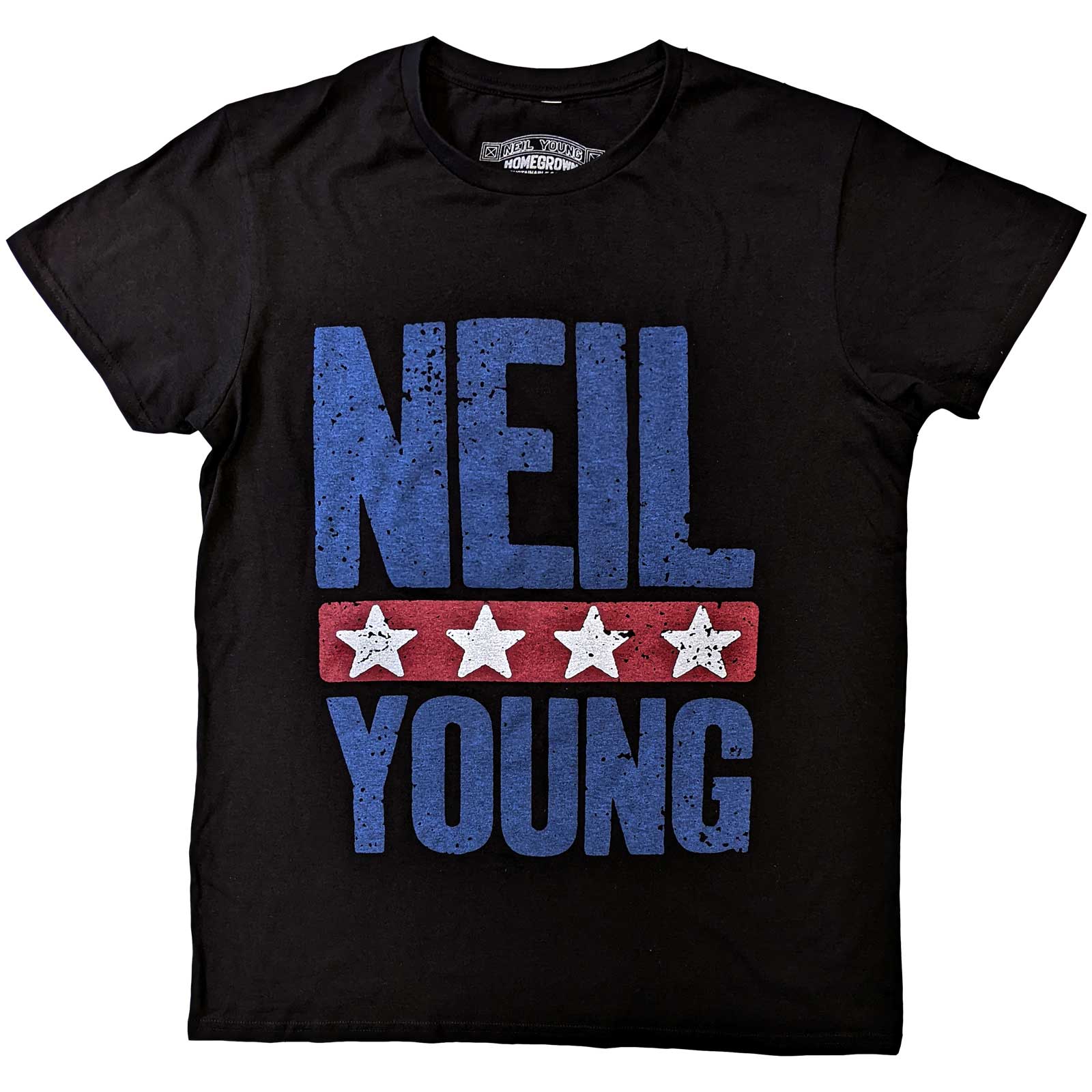 Neil Young Unisex T-Shirt: Stars Logo (Black)
