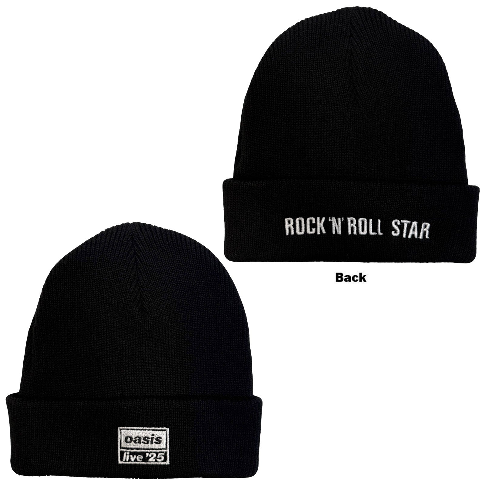 Oasis Unisex Beanie Hat: Live '25 (Black) (Back Print)