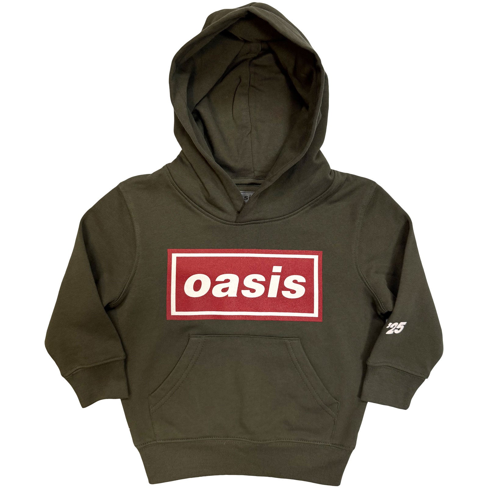 Oasis Kids Pullover Hoodie: Red Decca Logo (Khaki Green) (Ex-Tour)