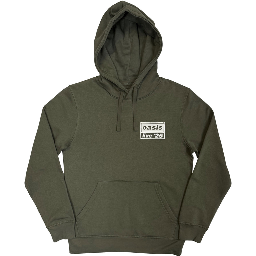 Oasis Unisex Pullover Hoodie: Live '25 Distressed Lockup Pocket (Khaki) (Ex-Tour)