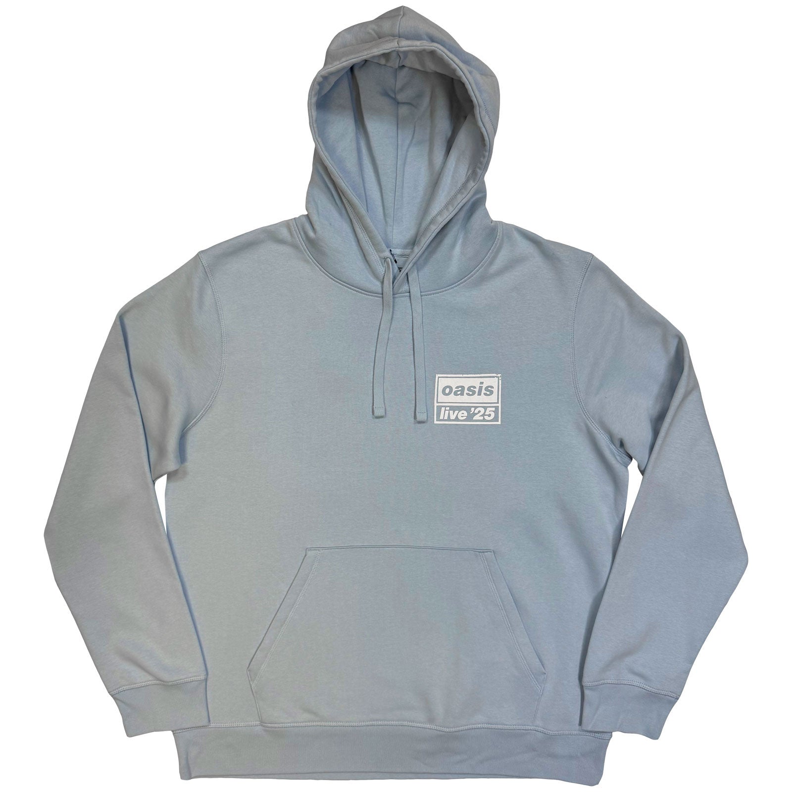Oasis Unisex Pullover Hoodie: Live '25 Distressed Lockup Pocket (Light Blue) (Ex-Tour)