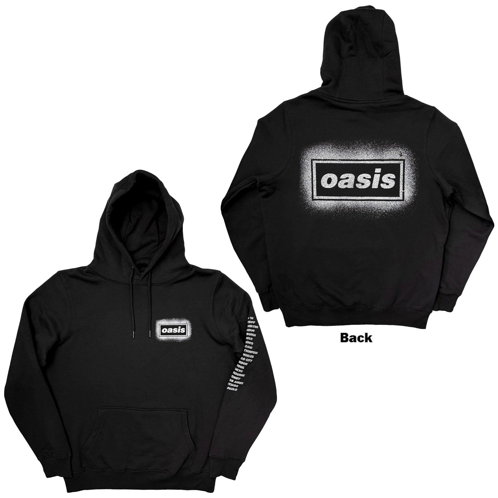 Oasis Unisex Pullover Hoodie: Spray Live '25 World Tour (Black) (Back Print & Ex-Tour)