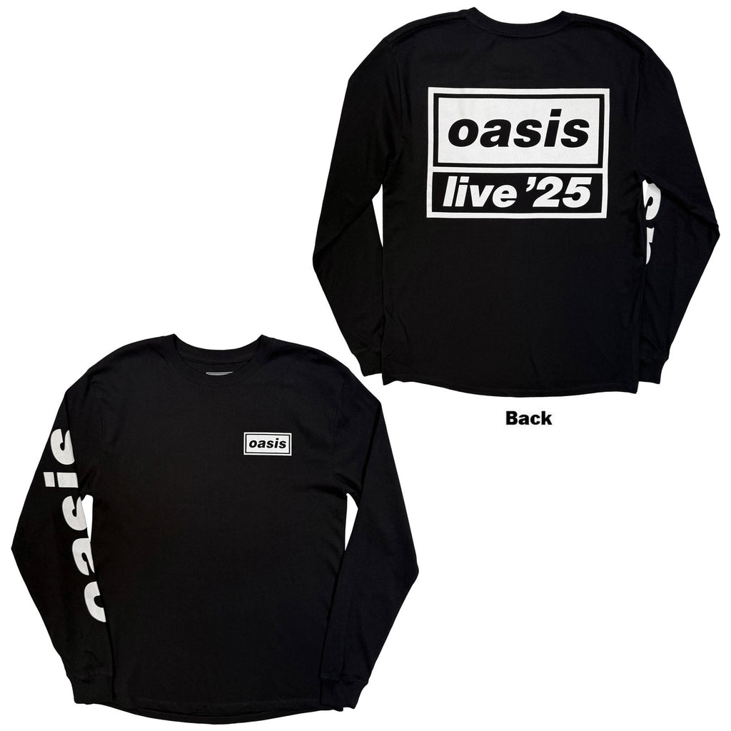 Oasis Unisex Long Sleeve T-Shirt: Live '25 Lockup (Black) (Back Print & Ex-Tour)