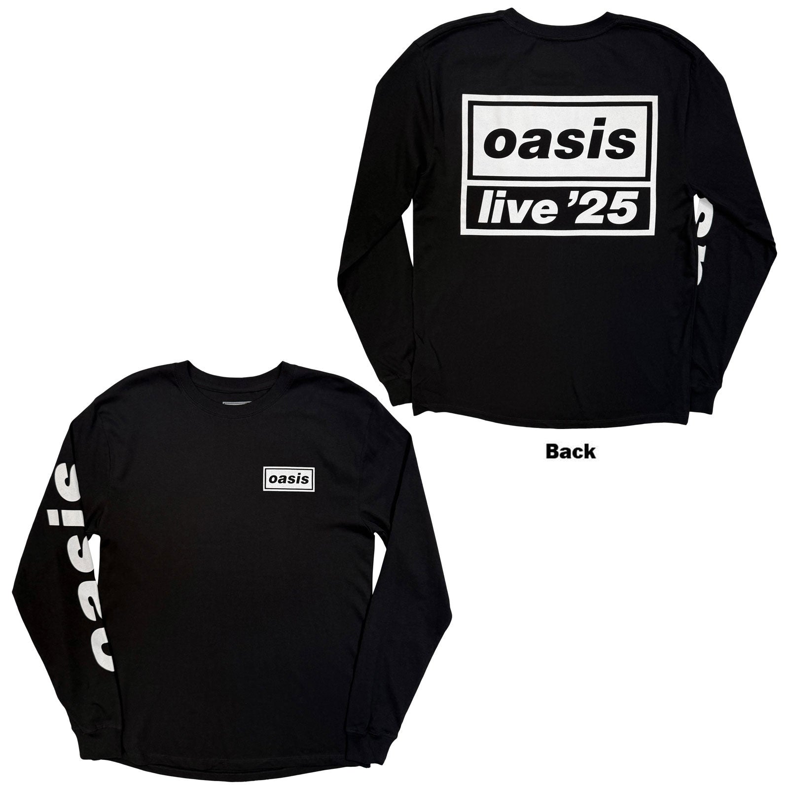 Oasis Unisex Long Sleeve T-Shirt: Live '25 Lockup (Black) (Back Print & Ex-Tour)