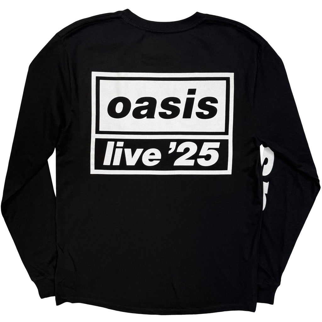 Oasis Unisex Long Sleeve T-Shirt: Live '25 Lockup (Black) (Back Print & Ex-Tour)