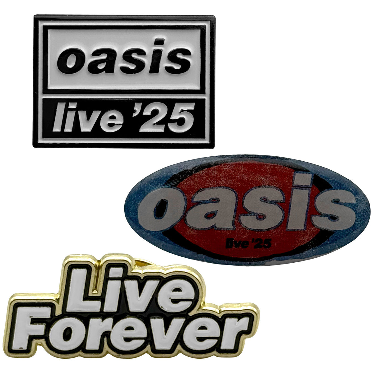 Oasis Unisex Pin Badge Set: Live '25 Logo's (Multi) (Ex-Tour)
