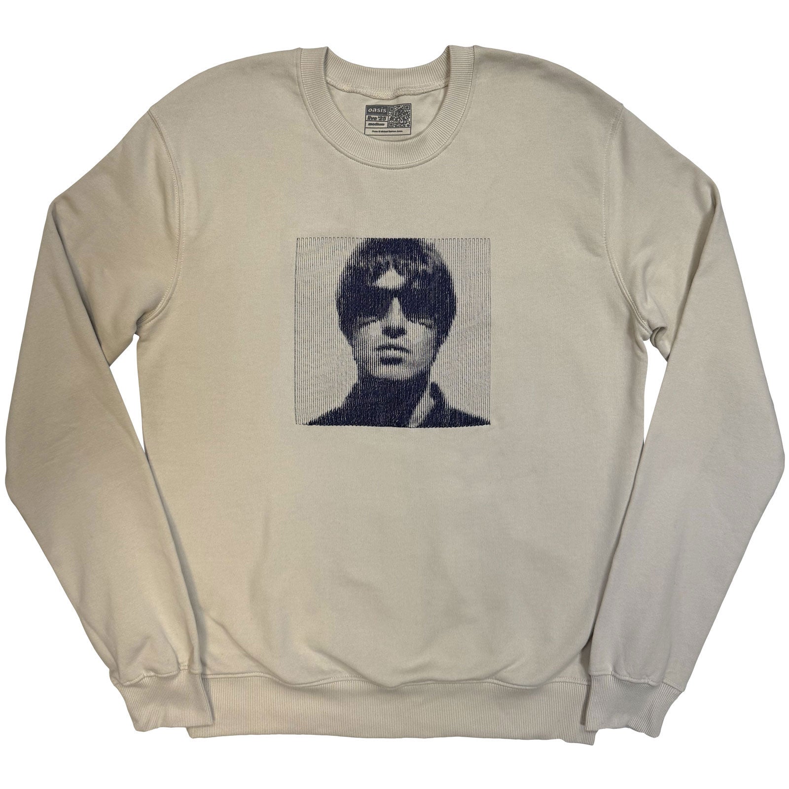 Oasis Unisex Sweatshirt: Liam Embroidered Portrait (Cream) (Ex-Tour)