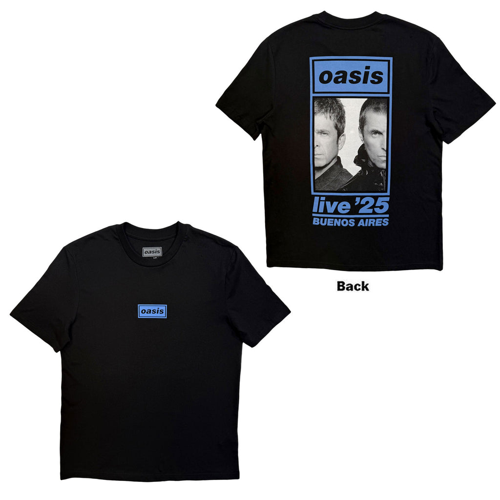 Oasis Unisex T-Shirt: Live '25 Buenos Aires Half Face (Black) (Back Print & Ex-Tour)