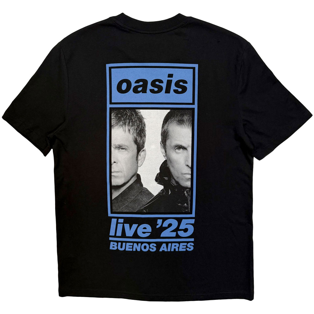 Oasis Unisex T-Shirt: Live '25 Buenos Aires Half Face (Black) (Back Print & Ex-Tour)