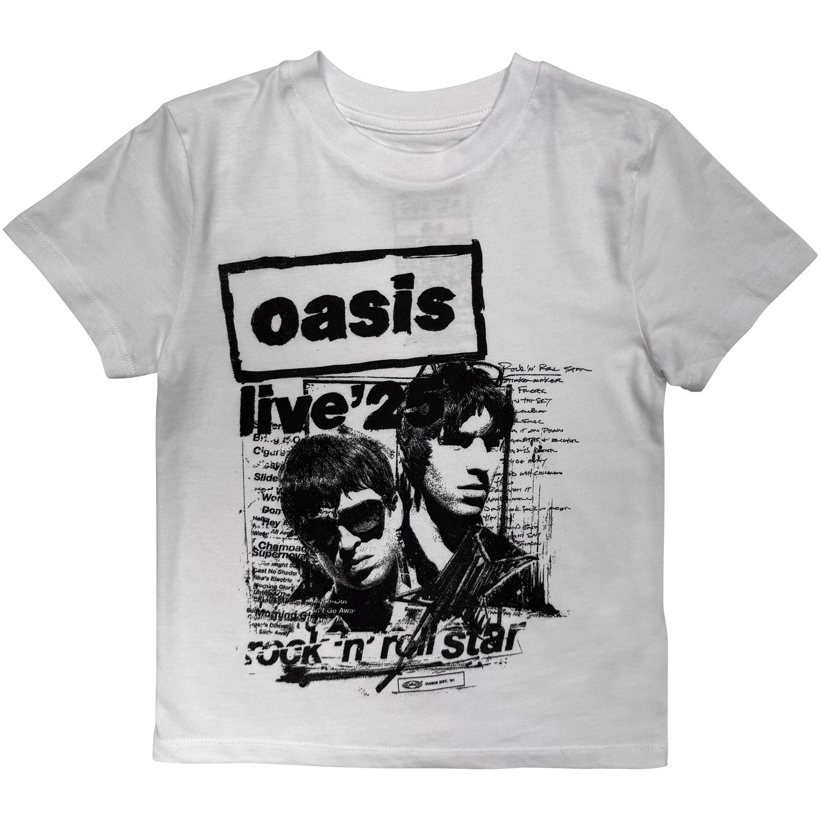Oasis Kids T-Shirt: Live '25 Rock N Roll Star (White) (Ex-Tour)