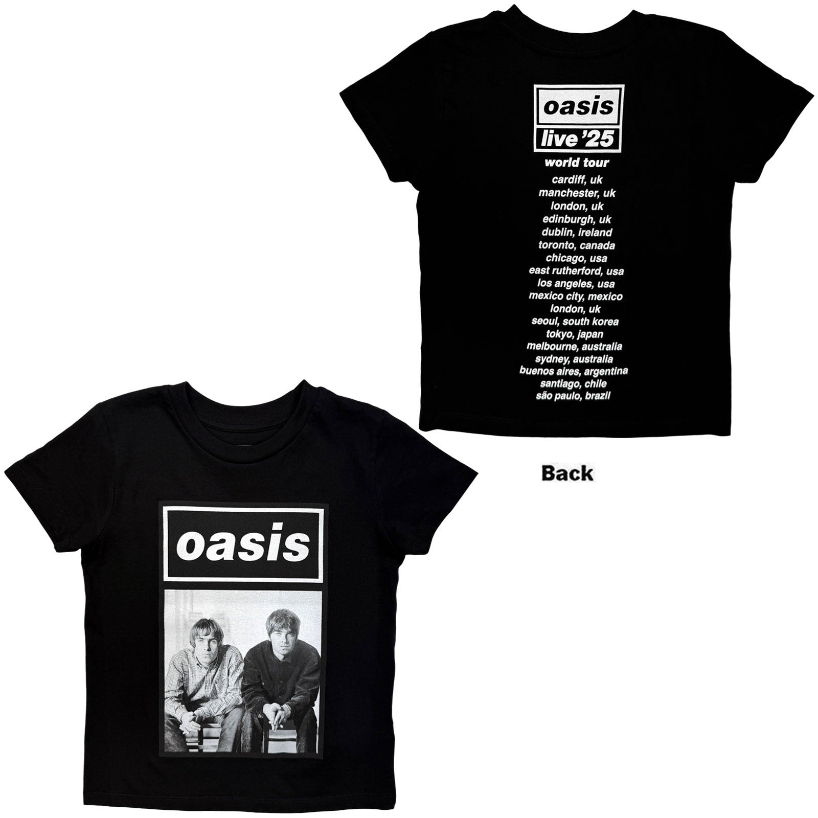 Oasis Kids T-Shirt: Wonderwall Live '25 World (Black) (Back Print & Ex-Tour)