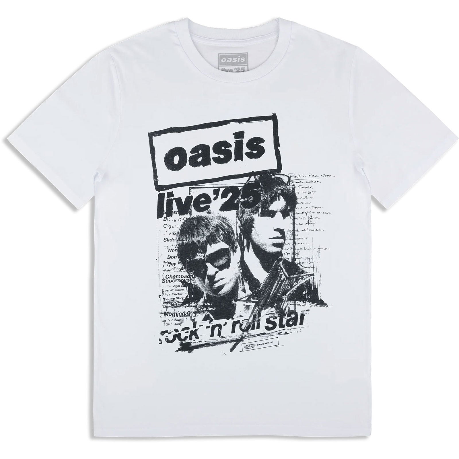 Oasis Unisex T-Shirt: Live '25 Rock N Roll Star (White) (Ex-Tour)