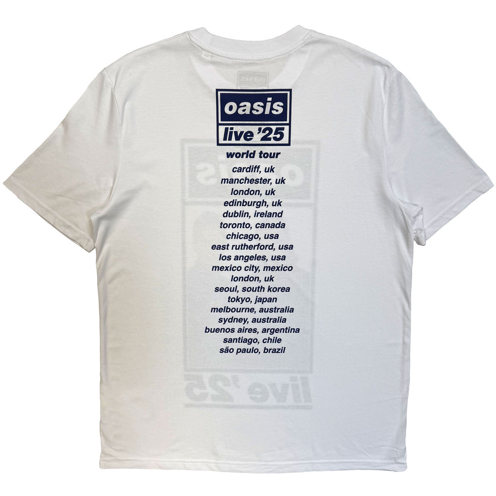 Oasis Unisex T-Shirt: Colour Photo Live '25 World Tour (White) (Back Print & Ex-Tour)