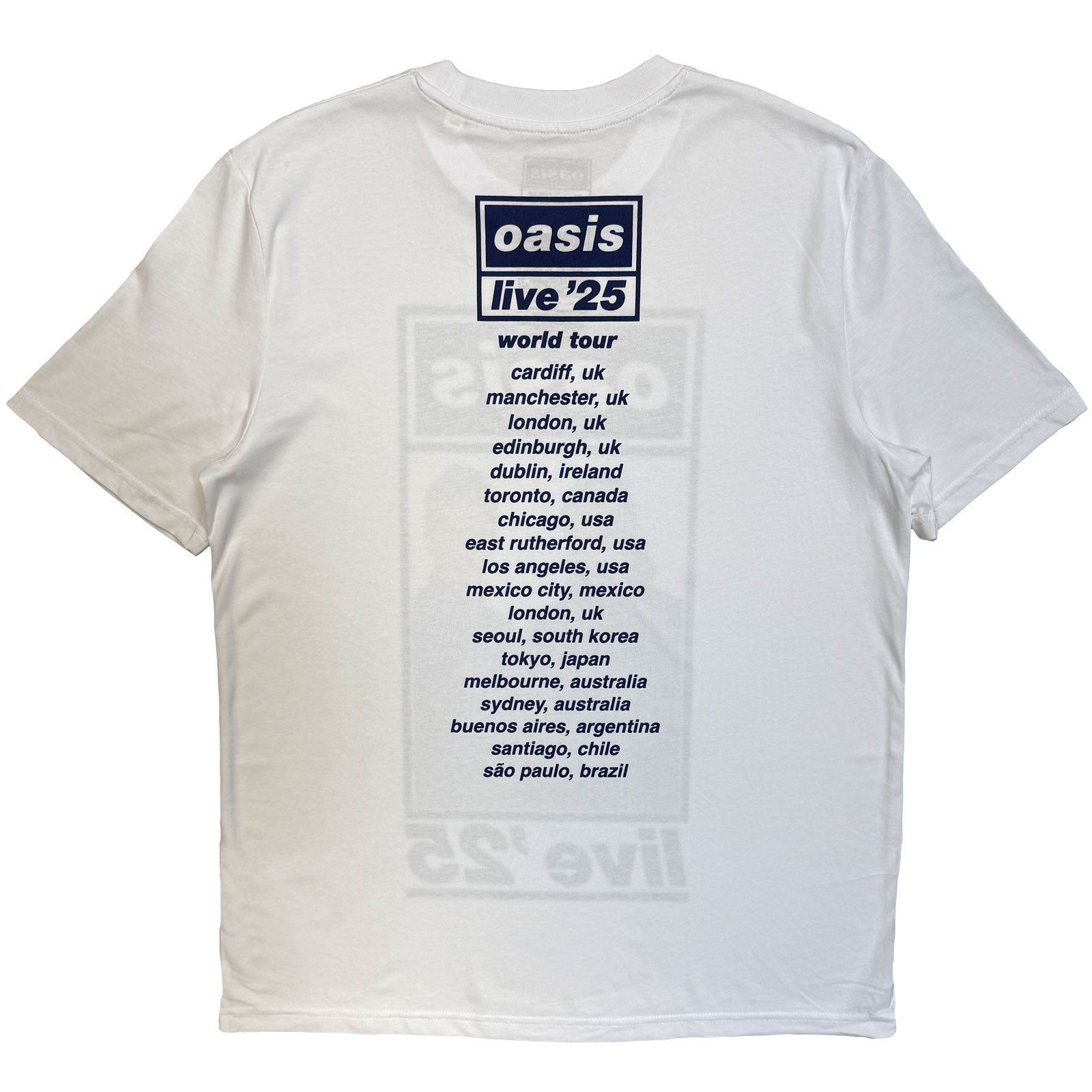 Oasis Unisex T-Shirt: Colour Photo Live '25 World Tour (White) (Back Print & Ex-Tour)