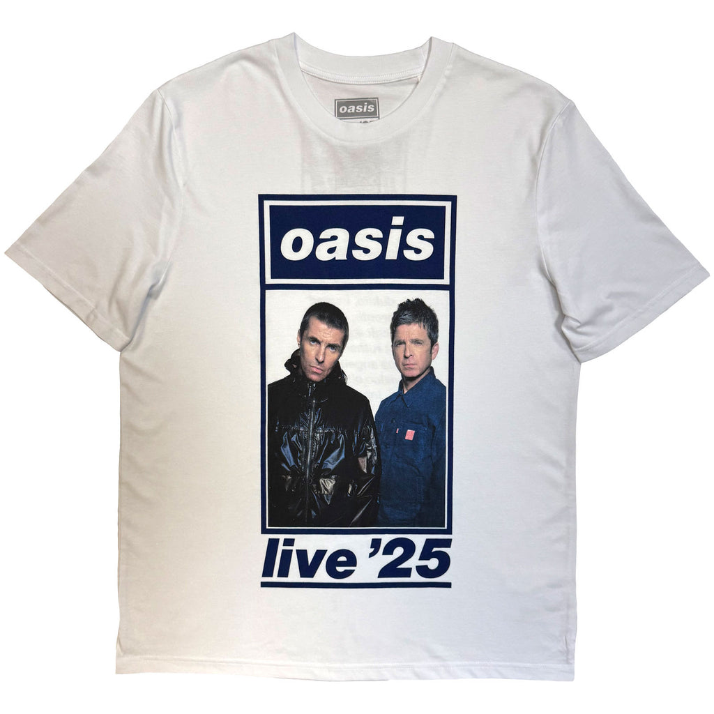 Oasis Unisex T-Shirt: Colour Photo Live '25 World Tour (White) (Back Print & Ex-Tour)