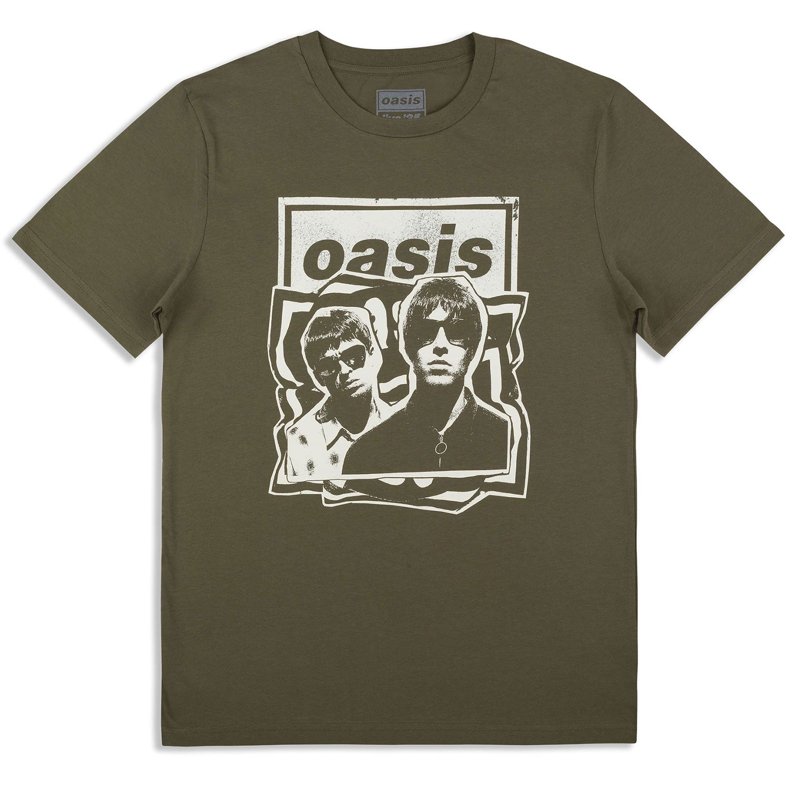 Oasis Unisex T-Shirt: Paper Cut Out Photo (Khaki Green) (Ex-Tour)