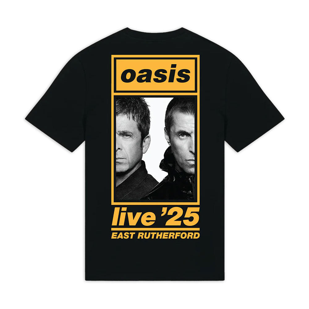 Oasis Unisex T-Shirt: East Rutherford Half Faces Fan Store (Black) (Back Print & Ex-Tour)