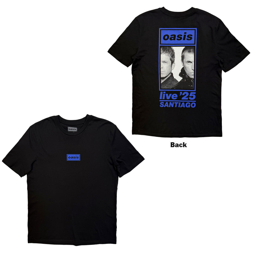 Oasis Unisex T-Shirt: Santiago Half Faces Fan Store (Black) (Back Print & Ex-Tour)