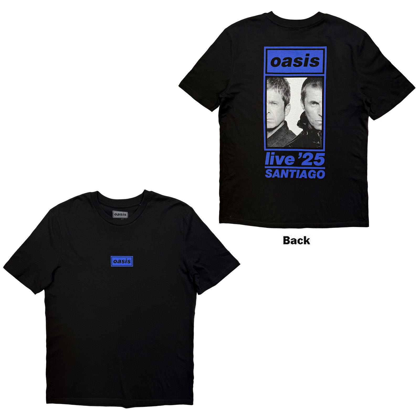 Oasis Unisex T-Shirt: Santiago Half Faces Fan Store (Black) (Back Print & Ex-Tour)