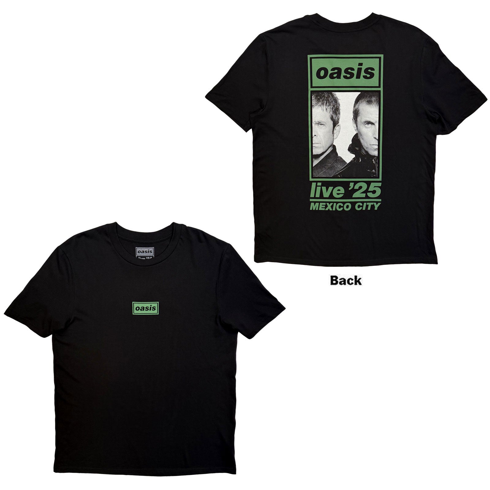 Oasis Unisex T-Shirt: Mexico City Half Faces Fan Store (Black) (Back Print & Ex-Tour)