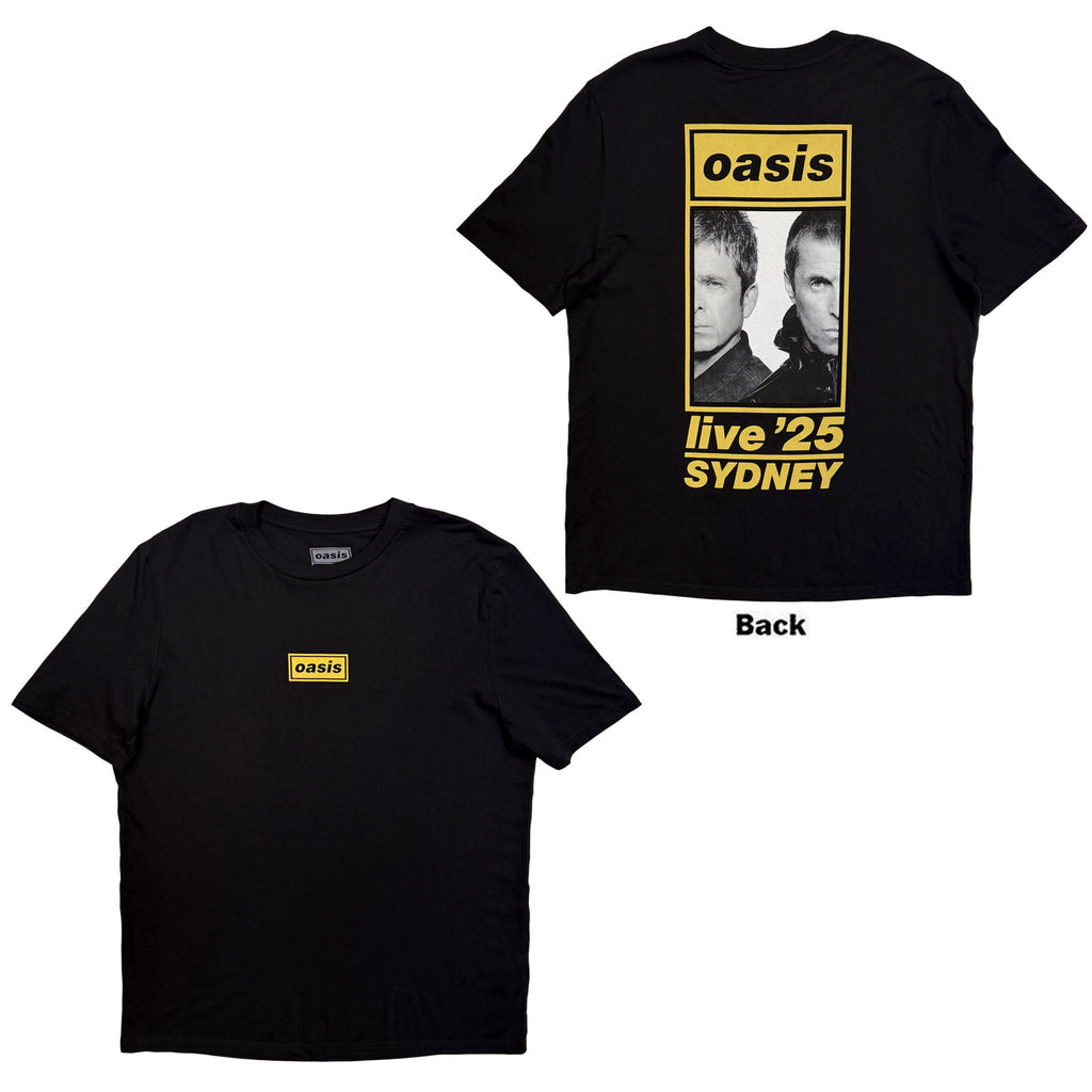 Oasis Unisex T-Shirt: Sydney Half Faces Fan Store (Black) (Back Print & Ex-Tour)