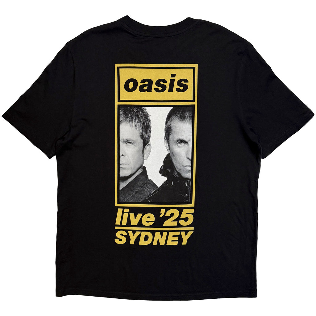 Oasis Unisex T-Shirt: Sydney Half Faces Fan Store (Black) (Back Print & Ex-Tour)