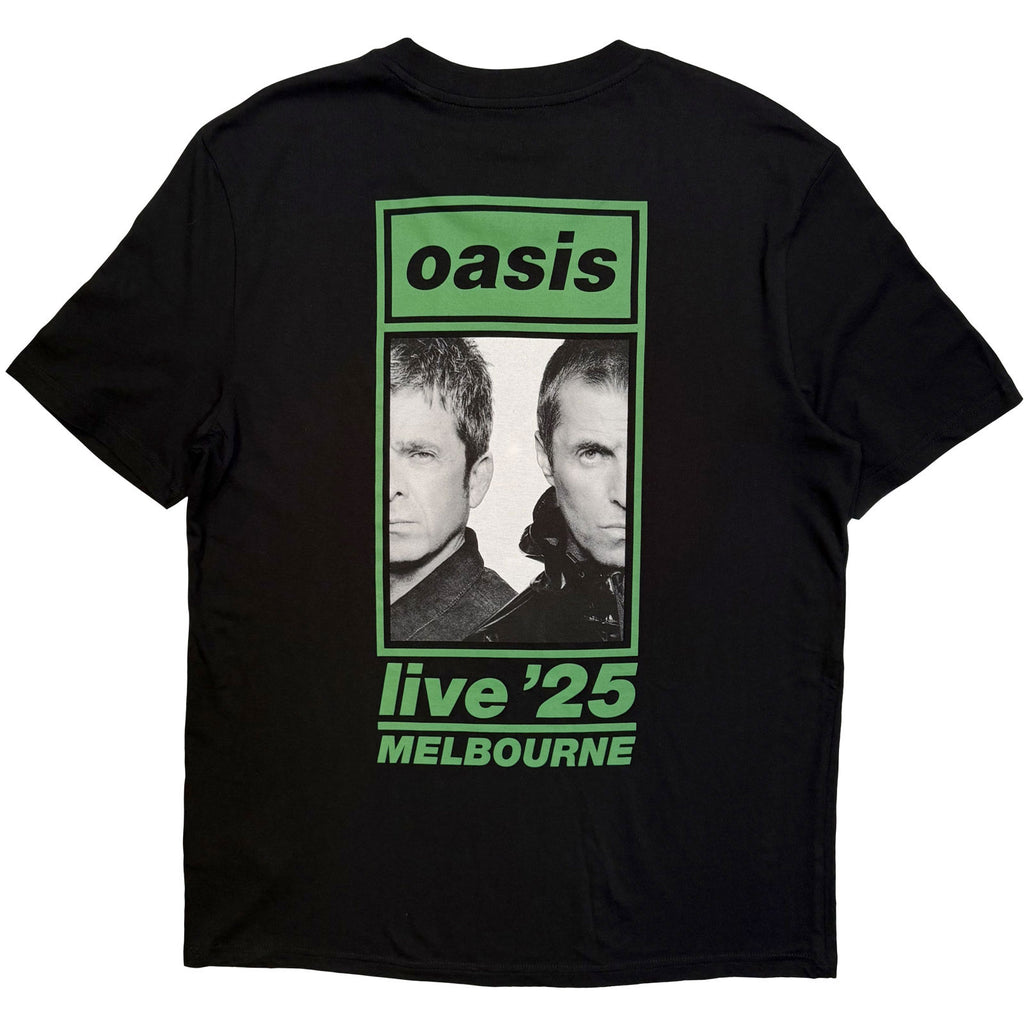 Oasis Unisex T-Shirt: Melbourne Half Faces Fan Store (Black) (Back Print & Ex-Tour)