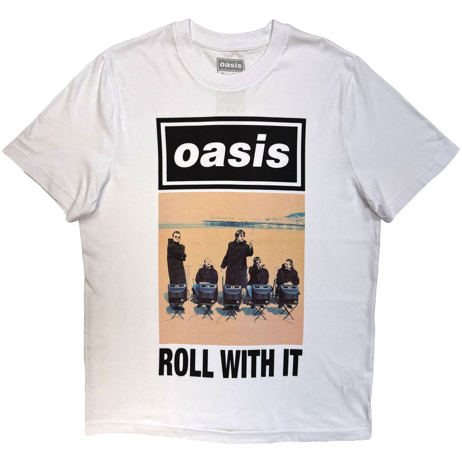 Oasis Unisex T-Shirt: Roll With It Single Cover (White) (Ex-Tour)