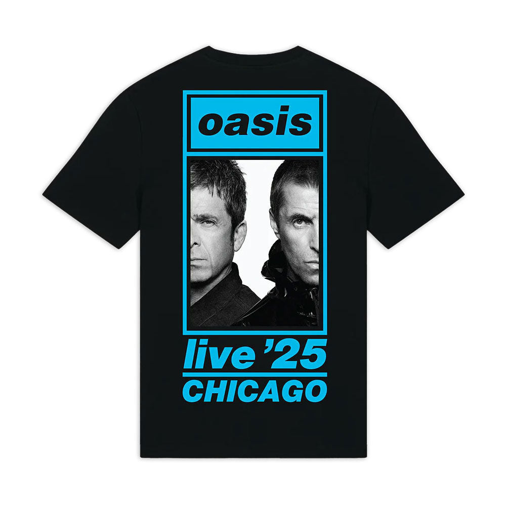 Oasis Unisex T-Shirt: Chicago Half Faces Fan Store (Black) (Back Print & Ex-Tour)