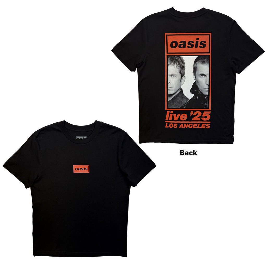 Oasis Unisex T-Shirt: Los Angeles Half Faces Fan Store (Black) (Back Print & Ex-Tour)