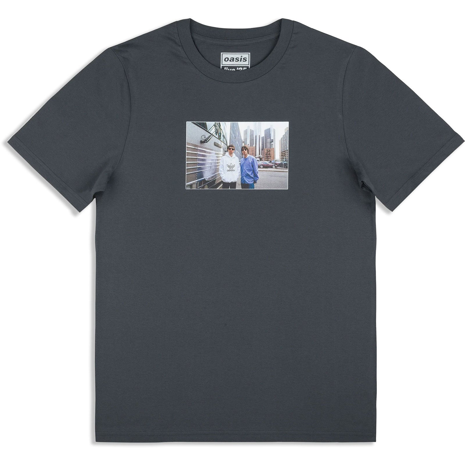 Oasis Unisex T-Shirt: Detroit Bus Photo T-shirt (Navy Blue) (Back Print & Ex-Tour)