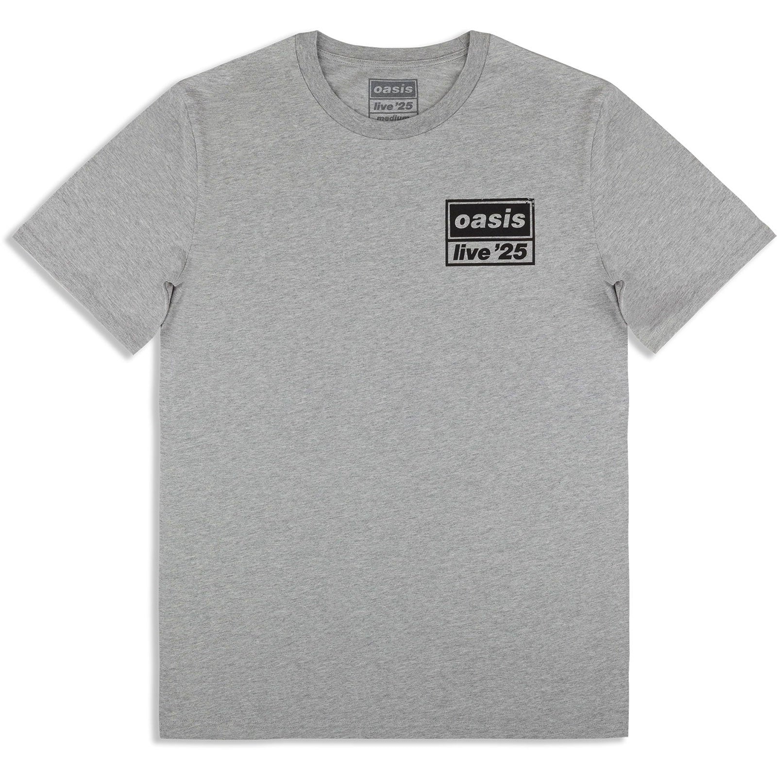 Oasis Unisex T-Shirt: Live 25 Distressed Lockup Pocket (Grey) (Ex-Tour)