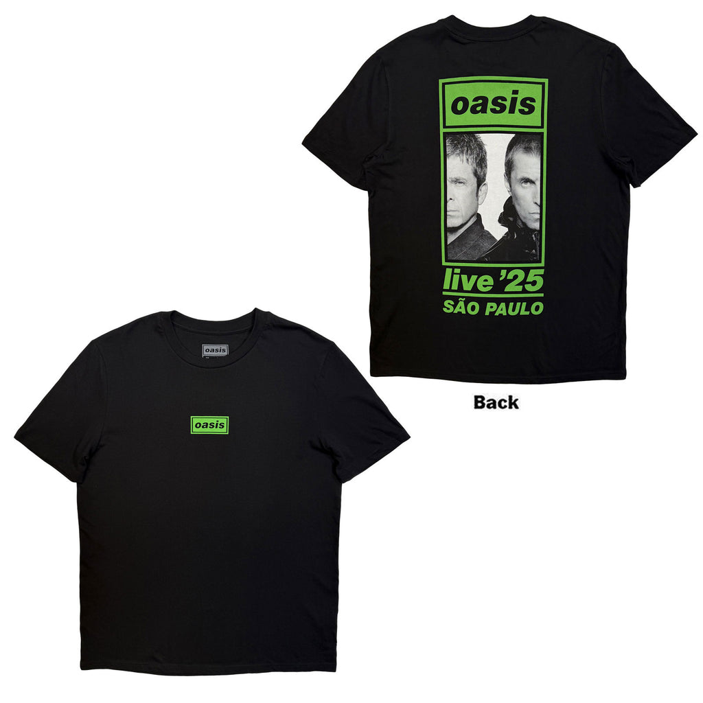 Oasis Unisex T-Shirt: Sao Paulo Half Faces Fan Store (Black) (Back Print & Ex-Tour)