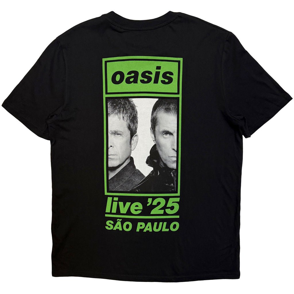 Oasis Unisex T-Shirt: Sao Paulo Half Faces Fan Store (Black) (Back Print & Ex-Tour)