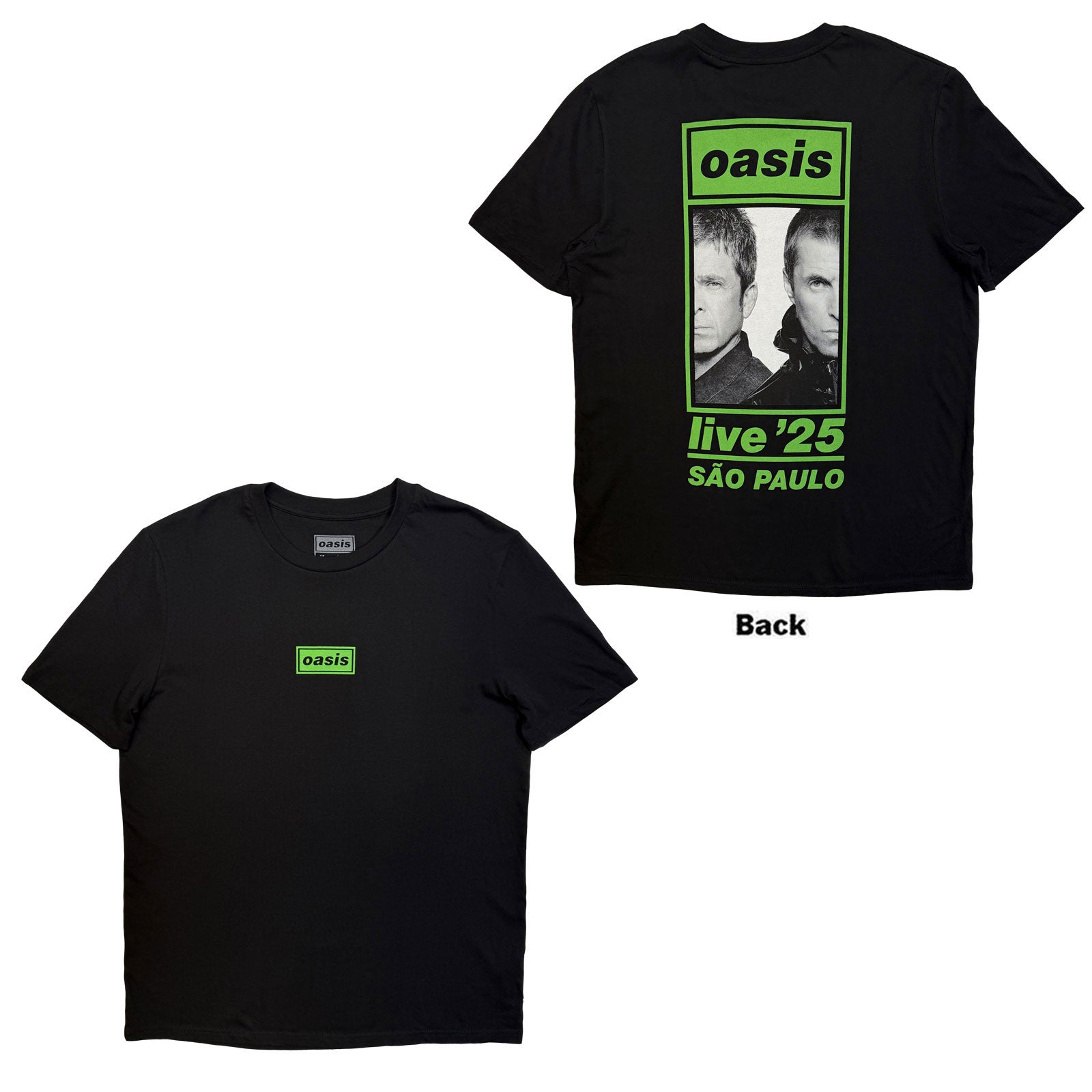 Oasis Unisex T-Shirt: Sao Paulo Half Faces Fan Store (Black) (Back Print & Ex-Tour)