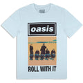 Oasis Unisex T-Shirt: Roll With It Single Cover (Light Blue) (Ex-Tour)