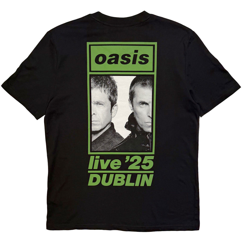 Oasis Unisex T-Shirt: Dublin 16.08.25 (Black) (Back Print & Ex-Tour)