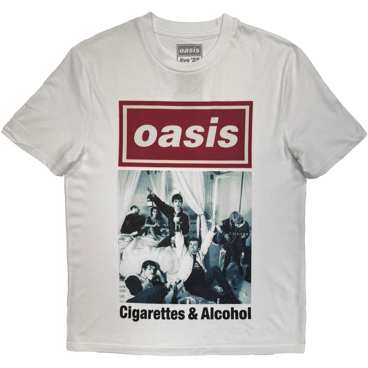 Oasis Unisex T-Shirt: Cigarettes & Alcohol Single Cover (White) (Ex-Tour)