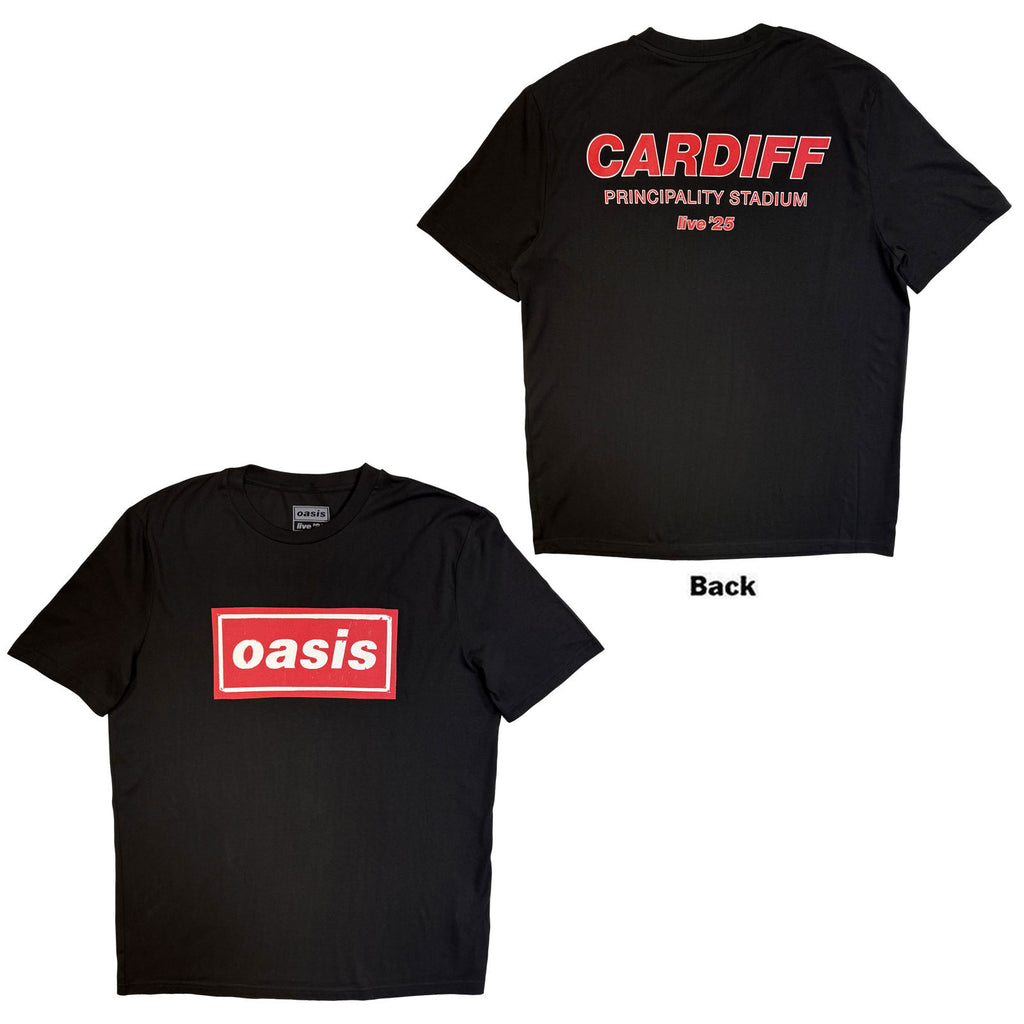 Oasis Unisex T-Shirt: Cardiff City Pop Up (Black) (Back Print & Ex-Tour)