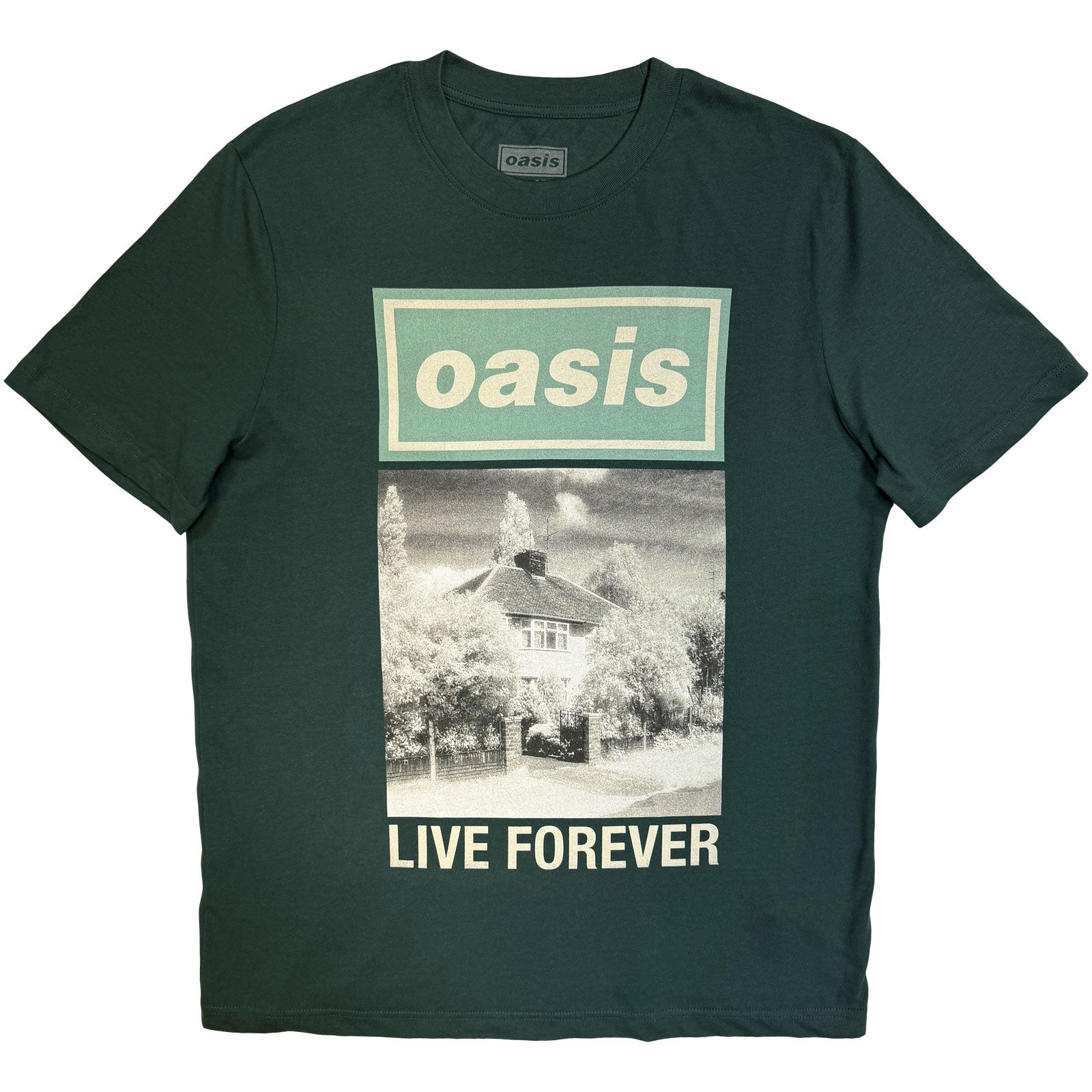 Oasis Unisex T-Shirt: Live Forever Single Cover (Forest Green) (Ex-Tour)