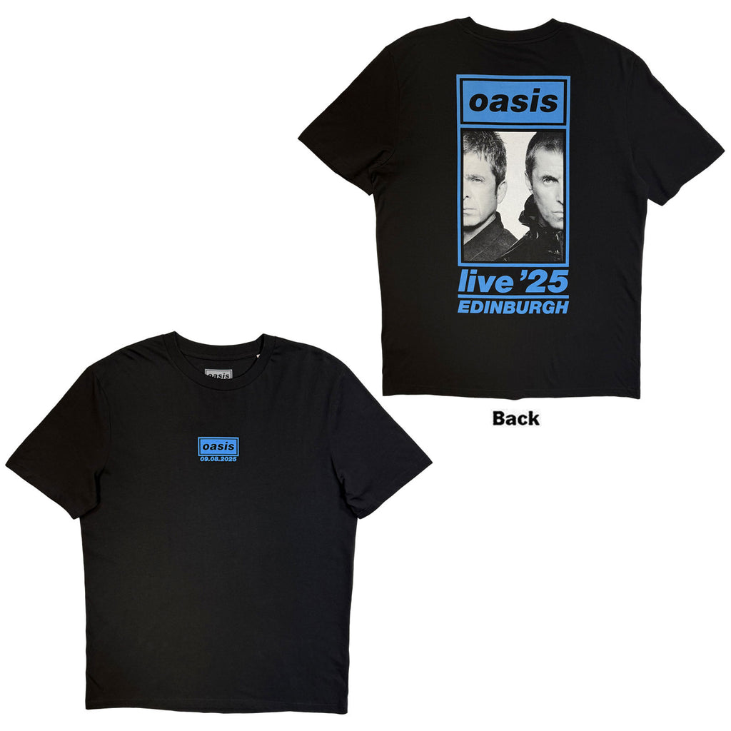 Oasis Unisex T-Shirt: Edinburgh 9 Aug Event (Black) (Back Print & Ex-Tour)