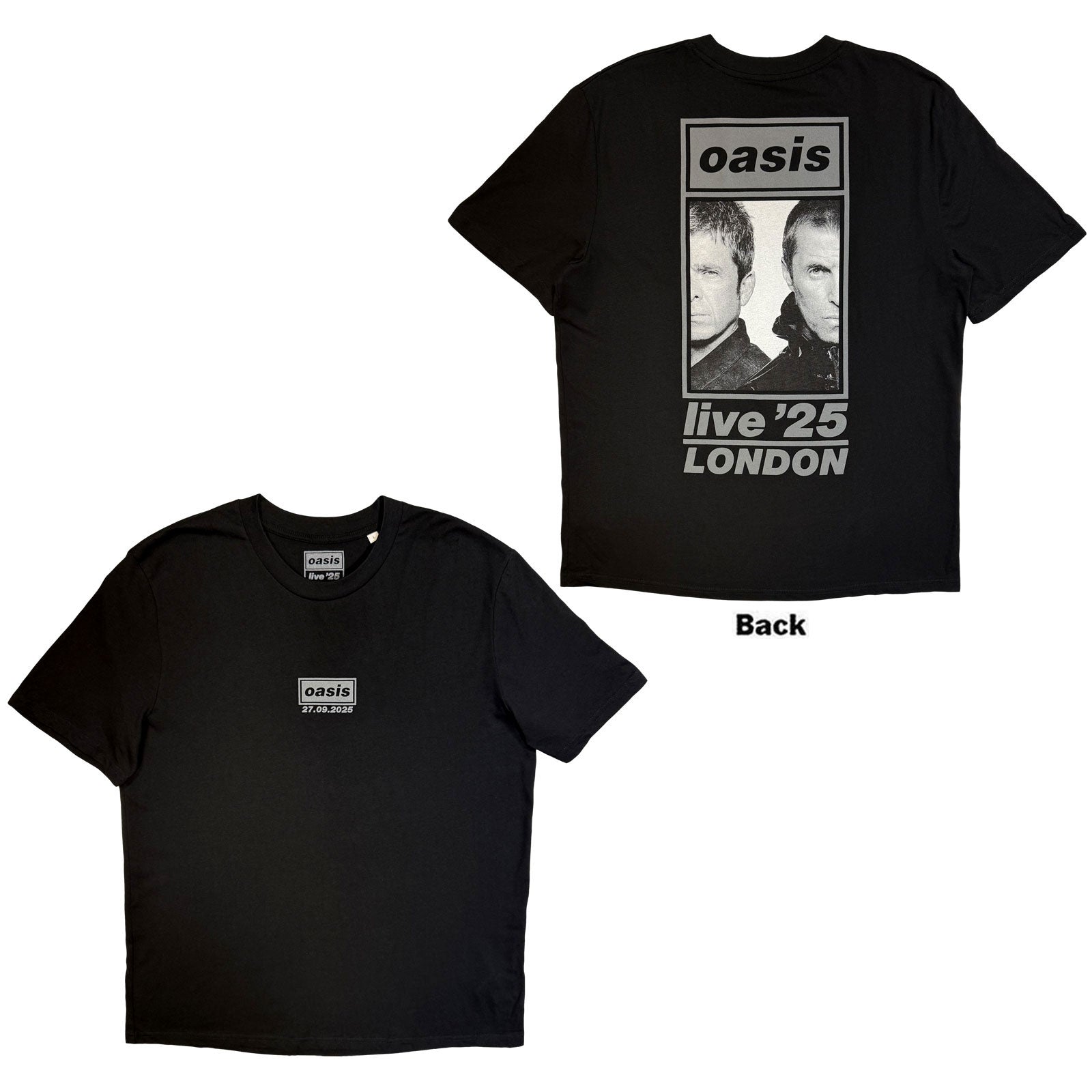 Oasis Unisex T-Shirt: London 27 Sept Event (Black) (Back Print & Ex-Tour)